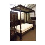 Mahogany Four-Poster Single Bedstead with moulded canopy over four ring turned cylindrical