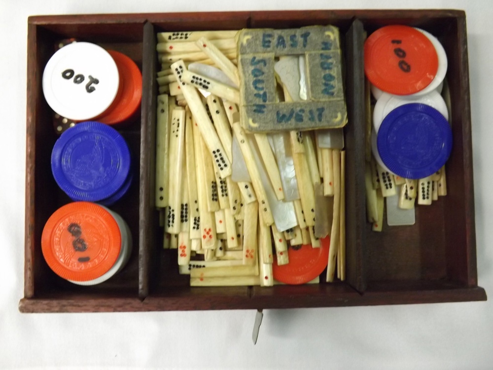 A 20th Century Mah Jong set, contained in a five-drawer wooden cabinet, together with four wooden - Image 7 of 7