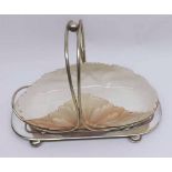 A Locke & Co Worcester shell-formed Bowl, raised on an oval silver-plated stand with looped