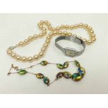 Mixed lot of Pearl type Necklet, coloured foil bead Necklace and Ladies Sekonda stainless steel