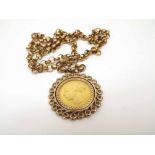 Victorian Gold Sovereign dated 1885 with hallmarked 9ct Gold decorative Pendant mount suspended on a