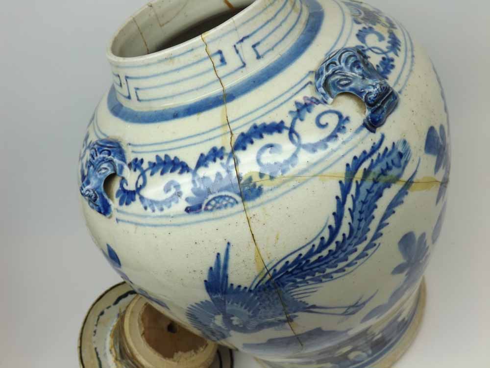 A Chinese Covered Large Jar, painted in underglaze blue with birds and foliage, the neck applied - Image 4 of 12