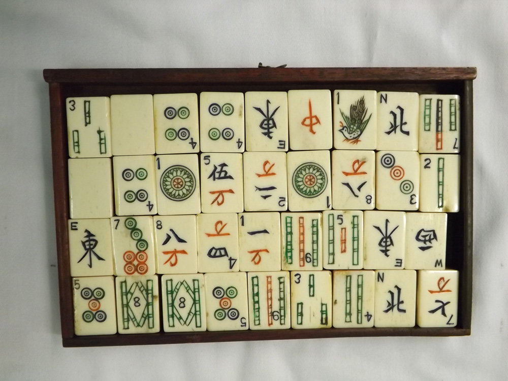 A 20th Century Mah Jong set, contained in a five-drawer wooden cabinet, together with four wooden - Image 4 of 7