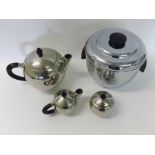 A late 20th Century stylish Three Piece Electroplated Tea Set of spherical form, comprising