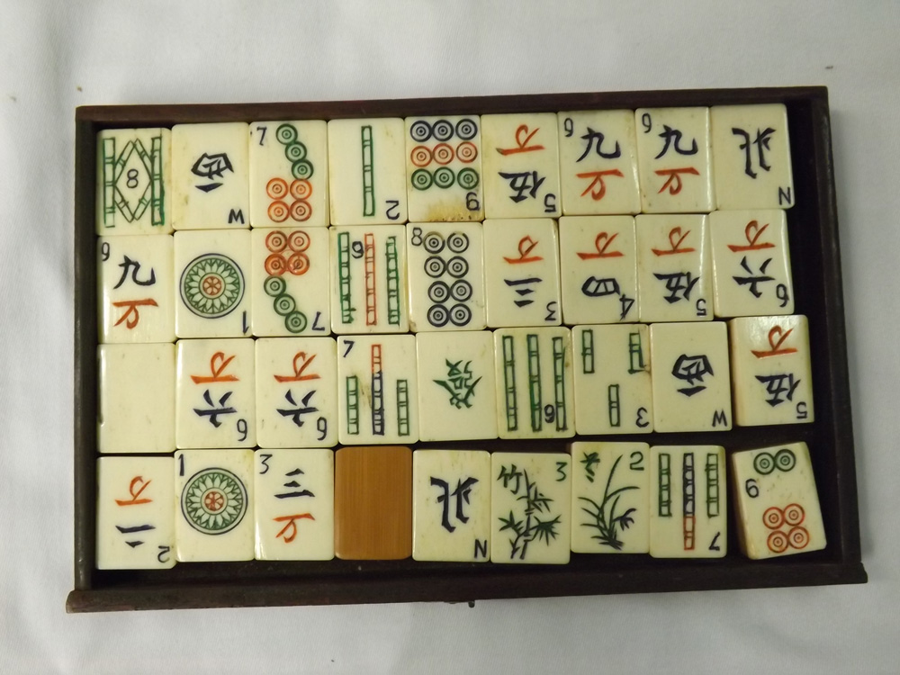 A 20th Century Mah Jong set, contained in a five-drawer wooden cabinet, together with four wooden - Image 6 of 7