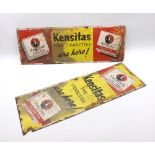 Two tin Advertising Signs for Kensitas Cigarettes (A/F), each 20" x 7"