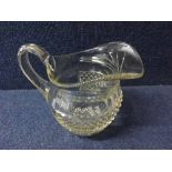 19th Century Cut Clear Glass Jug of squat form, fitted with looped handle, 7" high