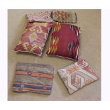 A collection of six various Kilim type Cushions, four approx 14" x 10" and two 19" x 11"