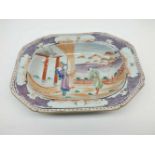 A Chinese Octagonal Dish of canted rectangular form, the centre painted in underglaze blue,
