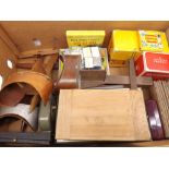 A box containing a quantity of Vintage Viewing Equipment to include three Stereoscopes, various film