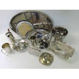 A collection of Electroplated Wares including oval galleried Tea Tray, Toast Rack, Egg Boiler, Fruit