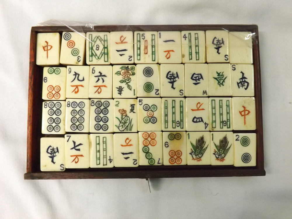 A 20th Century Mah Jong set, contained in a five-drawer wooden cabinet, together with four wooden - Image 3 of 7