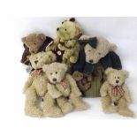 A box containing a small collection of assorted modern Teddy bears to include Teddy's Teddy, Russ