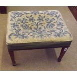 An Edwardian Mahogany Stool with Grospoint Wool Embroidered Seat, raised on tapering square legs