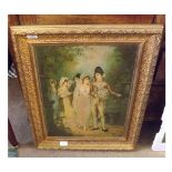 Framed late 19th Century Oleograph print of a wedding scene in heavy gilt frame, 25" high