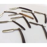 Collection of vintage Cut-throat Razors of varying designs with horn and ebonised handles, (qty)