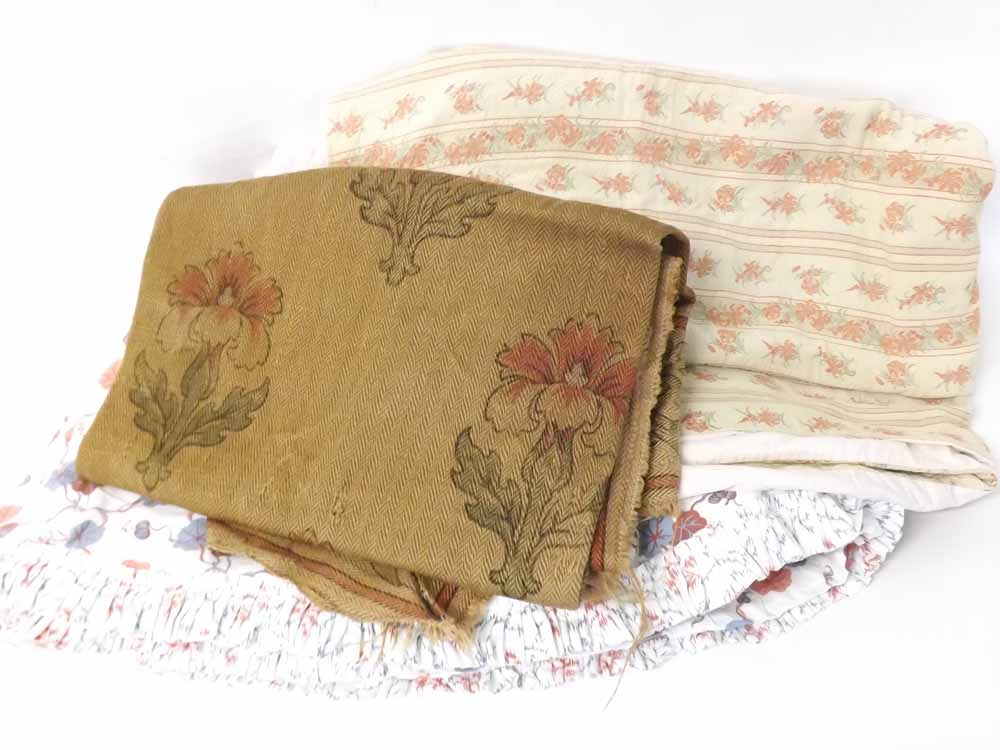 A suitcase and a box containing a large quantity of assorted vintage textiles to include French - Image 5 of 6