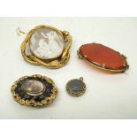 Mixed Lot including a Victorian Pinchbeck shell Cameo Brooch depicting figure with angel,