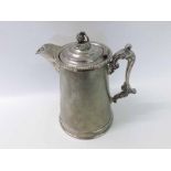 A large Victorian electroplated Wine or Beer Jug of tapering cylindrical form, all over engine-