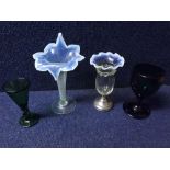 A Mixed Lot comprising: two Vaseline Glass Vases with frilled rims, together with further small