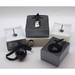 Two modern cased Georg Jensen Gold plated Christmas balls in original case, and further stainless