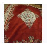 Indian or Chinese thick pile wool carpet, floral designs on a mainly red and beige field, 12' x 9'