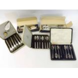 A Mixed Lot comprising: two boxes of Mappin & Webb Dog-nose pattern Desserts Forks and Spoons, a