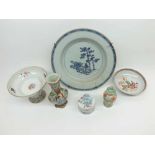 A Mixed Lot of Oriental Porcelain: Chinese Export Saucer Dish, Famille Rose Ovoid Baluster Vase (rim