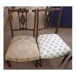 Pair of Edwardian Rosewood simulated side chairs, the pierced splat backs inlaid with central neo-