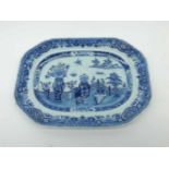 A Nanking small Platter of canted rectangular form, typically decorated in underglaze blue with a