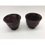 A pair of Sowerby type slag glass Tapering Circular Bowls with purple marble-type decoration, 3 1/2"