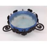 A 20th Century Marbled Glass Fruit Bowl, in a circular metal foliate decorated frame, 5 1/2" high