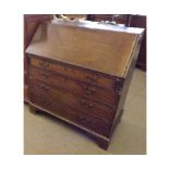 Late 18th Century Mahogany Bureau, fall front with fitted interior, four graduated drawers below