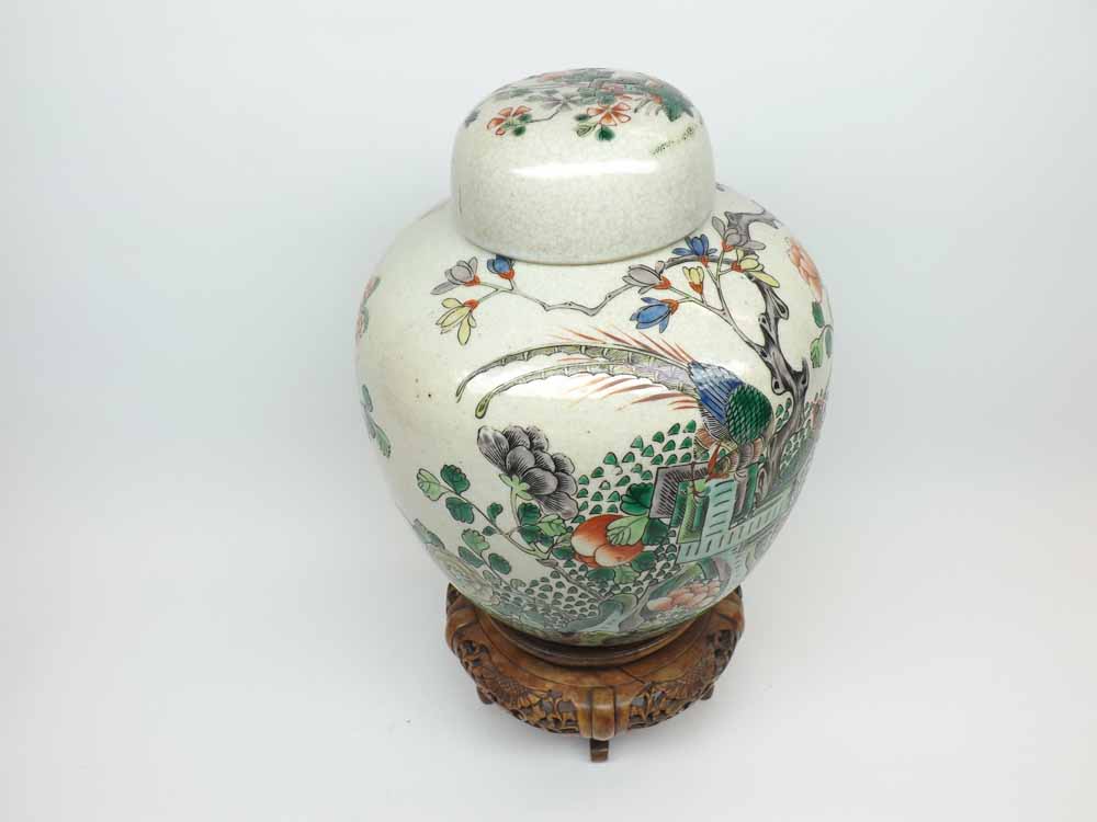 A Chinese Large Covered Ginger Jar, well-painted predominantly in famille verte with iron red and
