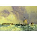 19TH CENTURY ENGLISH SCHOOL WATERCOLOUR, Seascape with Sailing Boat by a Fort, 13" x 19"