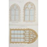 FR MONOGRAMMED, 15 PEN, INK AND WATERCOLOURS, LATE 19TH CENTURY ANGLIAN CHURCH WINDOW DESIGNS, ALL