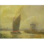 JOHN MACE, MONOGRAMMED LOWER RIGHT, OIL ON BOARD, Wherry passing a Mill, 3" x 4"