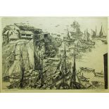 CLARENCE E BLACKBURN, SIGNED IN PENCIL TO MARGIN, BLACK AND WHITE ETCHING, "Fishing Boats in