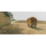 PETER COLLYER, SIGNED AND DATED '84, WATERCOLOUR, Haycart by a Haystack, 4" x 8"