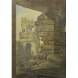 UNSIGNED 19TH CENTURY WATERCOLOUR, Temple Ruins, 14" x 10"