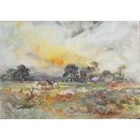 JACK COX, SIGNED LOWER RIGHT, WATERCOLOUR, Landscape at Sunset, 10" x 14" UNFRAMED