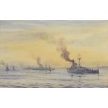 H E FRECKER, SIGNED LOWER RIGHT, WATERCOLOUR, INSCRIBED Battleships in The Forth, 9" x 14 1/2",