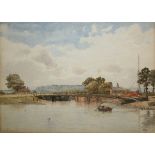 GEORGE STANFIELD WALTERS, SIGNED AND DATED 1911, LOWER LEFT, "The Lock on the Brede - Rye", 9" x