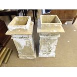 A pair of Vintage Cement and white painted Chimney Pots of stepped square form, losses, 30” high