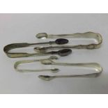 Mixed lot comprising four pairs 19th Century and later Silver Sugar Tongs to include large Exeter