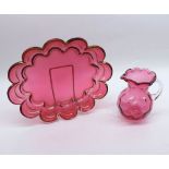 Mixed lot: Cranberry glasswares comprising a lobed gilt highlighted dressing table tray and a