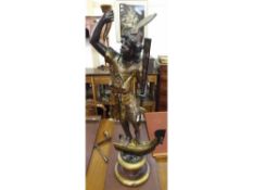 Large 19th Century carved wooden Blackamoor figure in gilt and painted decorated clothing, raised on