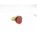 Late 20th Century hallmarked 18ct Gold Signet Ring with Sardonyx panel, hallmarked for Birmingham