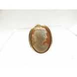 Hallmarked 9ct Gold Shell Cameo Ring of a lady, hallmarked for 1989, finger size O