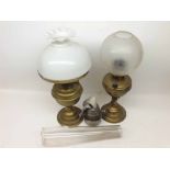 Two Vintage Brass Oil Lamps, 16” high